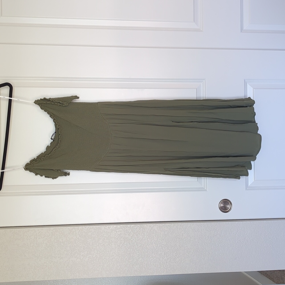 Lulus View From The Meadow Olive Green Off-the-shoulder Dress - Size L - Picture 2 of 10